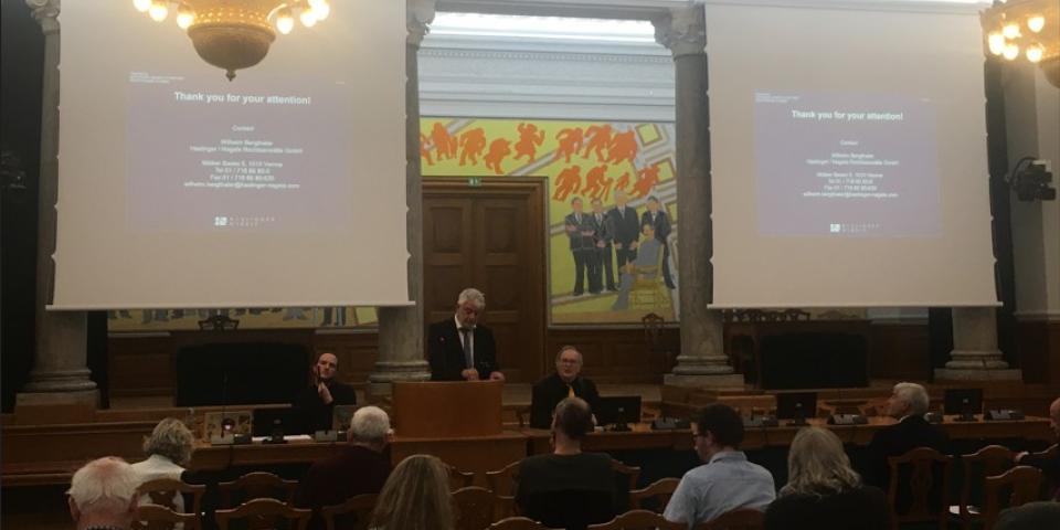 Prof Dr Wilhelm Bergthaler speaks The conference at Christiansborg