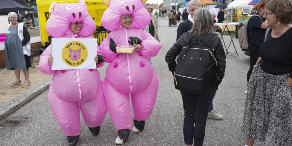 Foto: Claus Fisker/Klimafolkemødet to mennesker i grisekostume