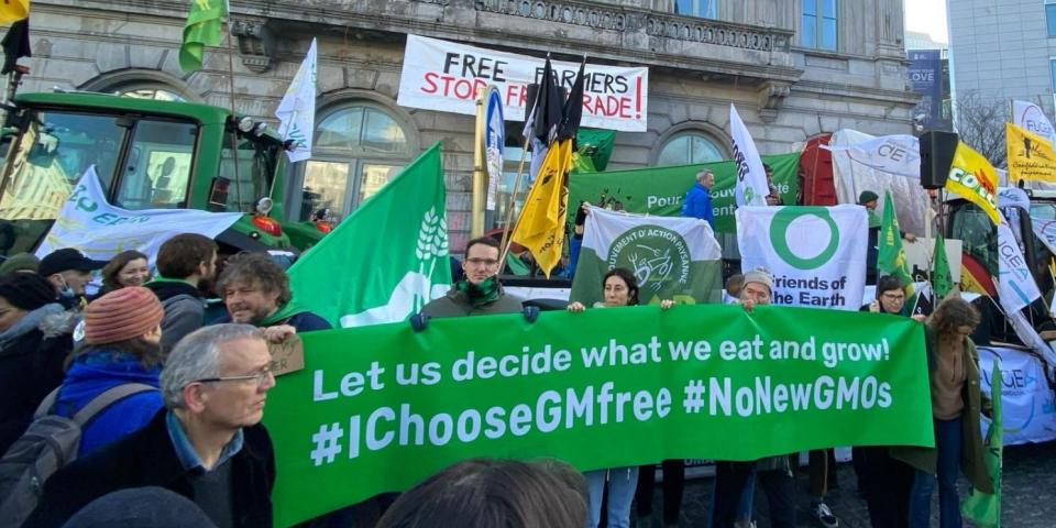 Foto: Friends of the Earth Europe ( Farmers' protest on Place du Luxembourg in Brussels, 1 February 2024) GMO-demo